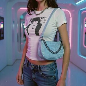 NWOT Urban outfitters Baby Baguette Faux Leather Crossbody Bag Baby Blue